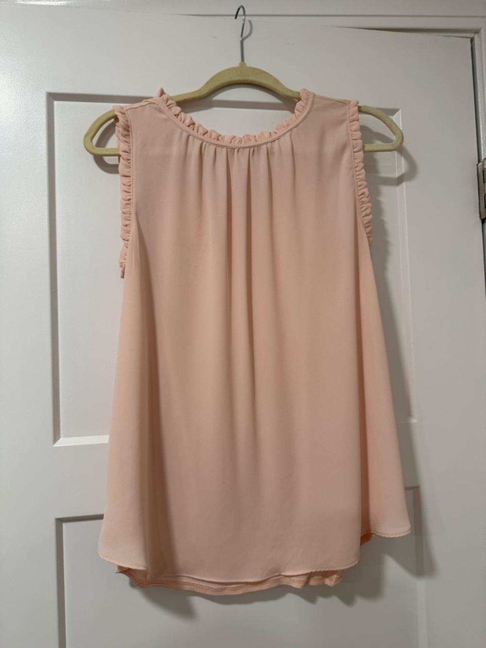 LOFT Blush Pink Sleeveless Ruffle Neck Blouse
